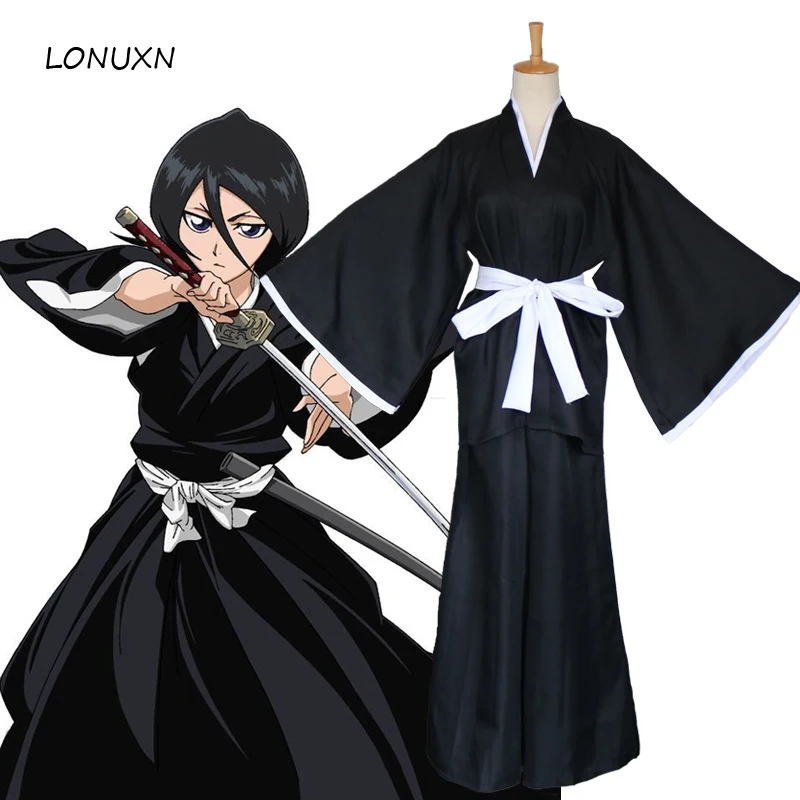 

Anime BLEACH Kuchiki Rukia Cosplay Shinigami Death Kimono Soul Reaper Full Set Kurosaki Ichigo Costume (Tops+Pants+Sash)