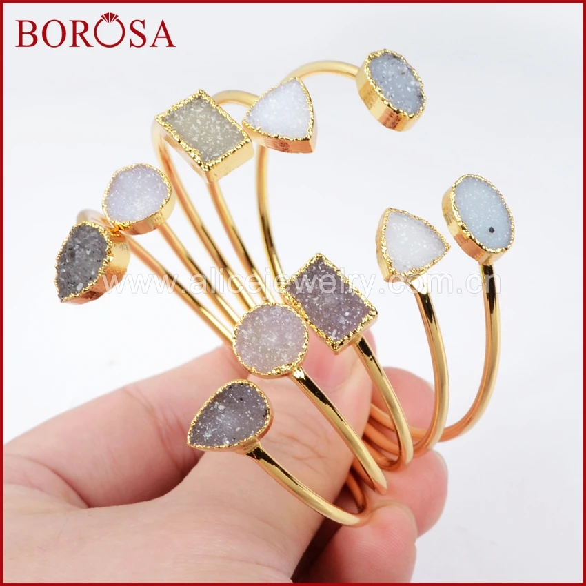 BOROSA 1piece Cuff Lady Druzy Bangle Crystal Druzy Geode Bangle Gold Color Natural Quartz Drusy Adjustable Bangle G0148
BOROSA 1piece Cuff Lady Druzy Bangle Crystal Druzy Geode Bangle Gold Color Natural Quartz Drusy Adjustable Bangle G0148