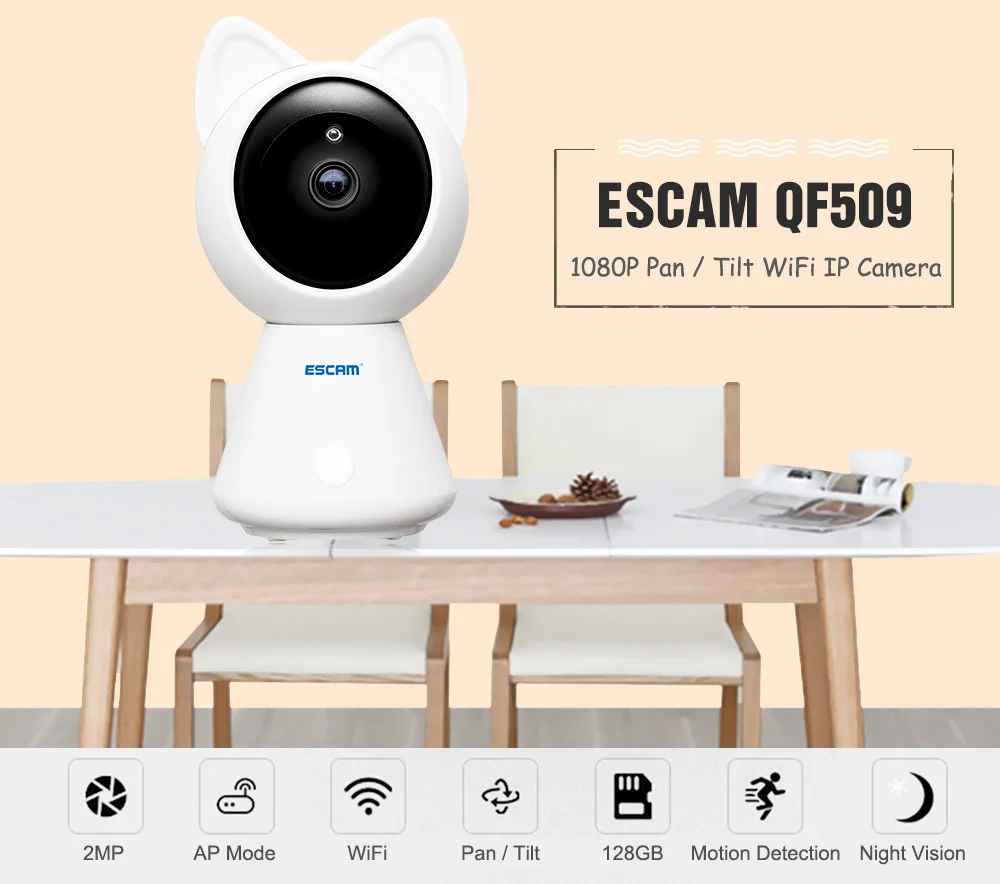 

ESCAM QF509 1080P WiFi Pan / Tilt Monitor IR Network IP Camera