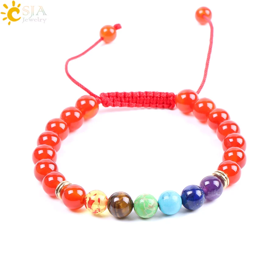 CSJA Braided Red String Thread Natural Reiki Red Onyx Bracelets 7 Chakra Beads Meditation Adjustable Needlework Wristbands F078
CSJA Braided Red String Thread Natural Reiki Red Onyx Bracelets 7 Chakra Beads Meditation Adjustable Needlework Wristbands F078