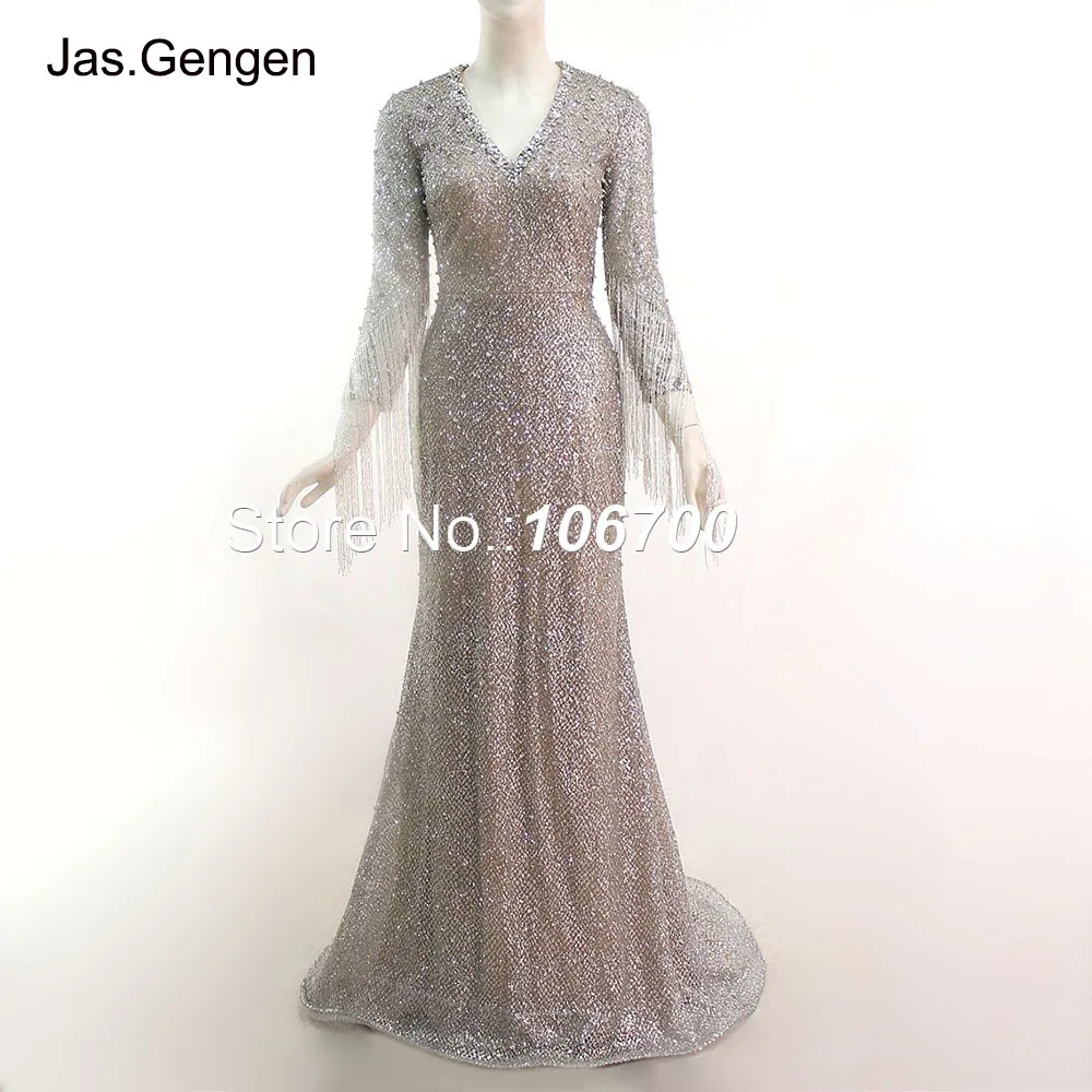 Luxury Tassel Long Sleeves Glitter Fabric robe de soiree Evening Dress Hand Make Beaded Stone Mermaid V Neck vestido de noiva
Luxury Tassel Long Sleeves Glitter Fabric robe de soiree Evening Dress Hand Make Beaded Stone Mermaid V Neck vestido de noiva