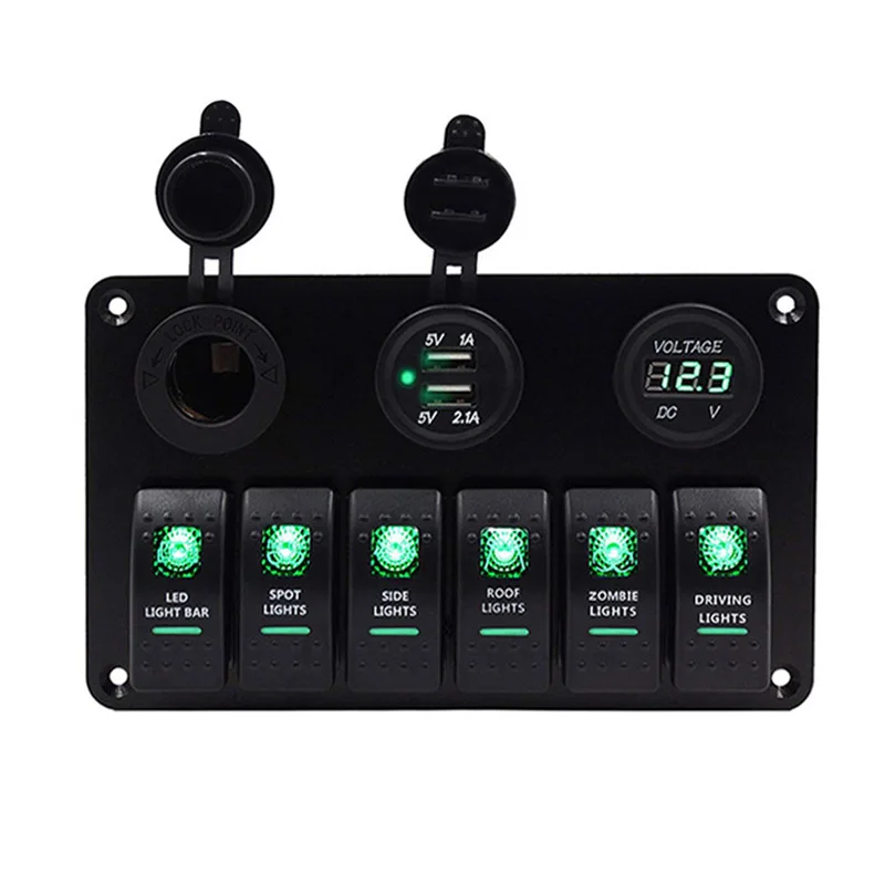 8 6 Gang Switch Panel for Marine Car 12V Voltmeter Cigarette Socket Rocker With Butts 5V 3.1A Dual USB Charger Charging Ports
8 6 Gang Switch Panel for Marine Car 12V Voltmeter Cigarette Socket Rocker With Butts 5V 3.1A Dual USB Charger Charging Ports