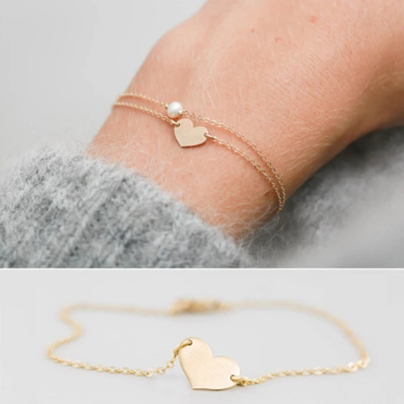 Simple Double Chain Pearl Love Heart Charms Bracelet Silver Gold Metal White Bead Bangles Women Gifts Dropshipping
Simple Double Chain Pearl Love Heart Charms Bracelet Silver Gold Metal White Bead Bangles Women Gifts Dropshipping
