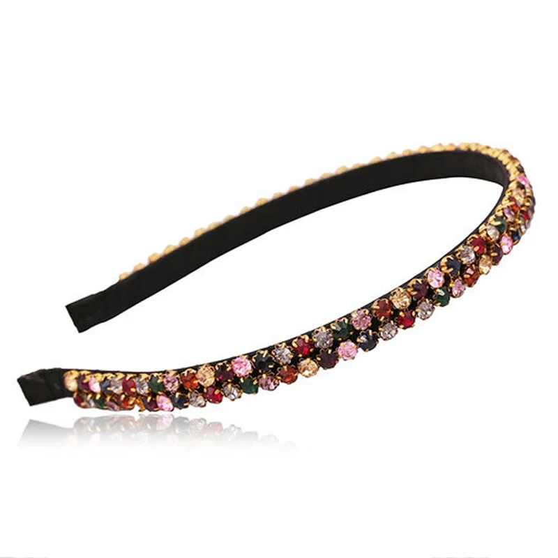 

Handmade Korean Fashion Hair Accessories Colorful Rhinestone Crystal Hairband Diamante Gem Headband For Women Girls