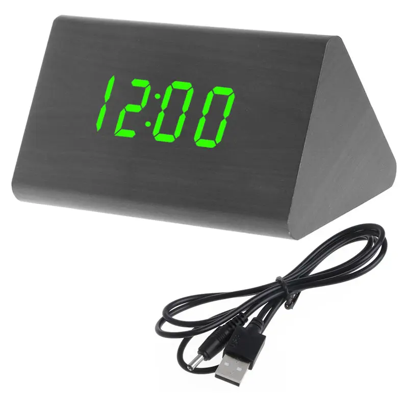 1pcs Creative Voice Control Alarm Clock Wooden Desk Clock LED Display USB Timer Digital Alarm Snooze Clock for Home Bedroom