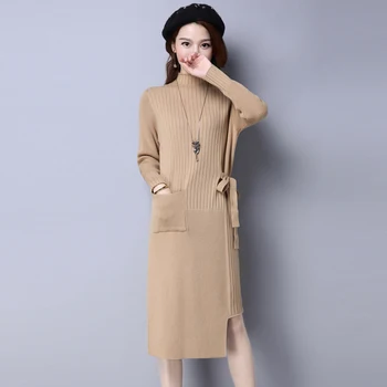 Autumn Winter Women Thick Warm Long Knitted Pullovers Tops Ladies Dress Female Irregular Bow Half Turtleneck Sweater Dresses E83
Autumn Winter Women Thick Warm Long Knitted Pullovers Tops Ladies Dress Female Irregular Bow Half Turtleneck Sweater Dresses E83