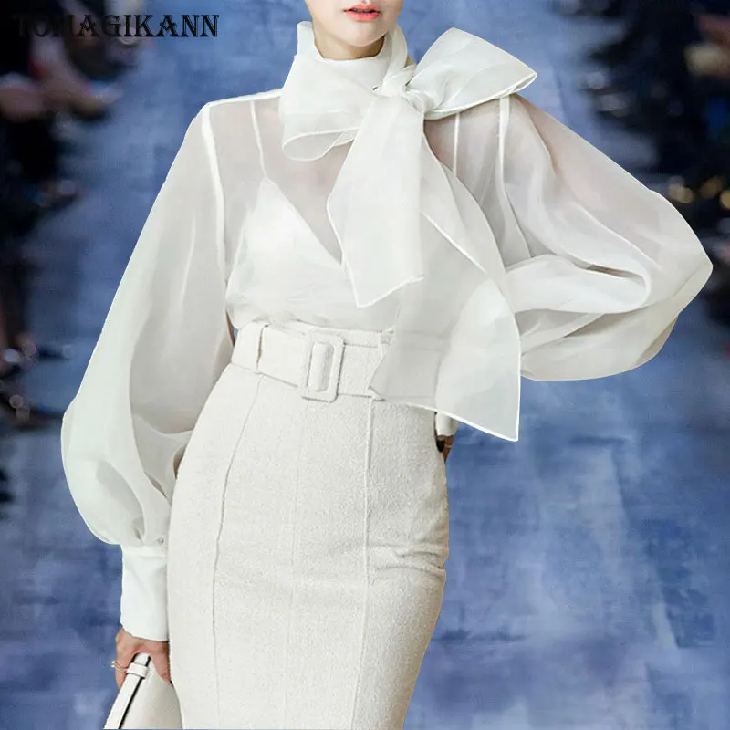 Sexy Transparent Bow Tie Ruffles Women Blouse Shirt Tops 2019 Solid Stand Collar Puff Sleeve Femme Blouses femininas blusas Tops
Sexy Transparent Bow Tie Ruffles Women Blouse Shirt Tops 2019 Solid Stand Collar Puff Sleeve Femme Blouses femininas blusas Tops