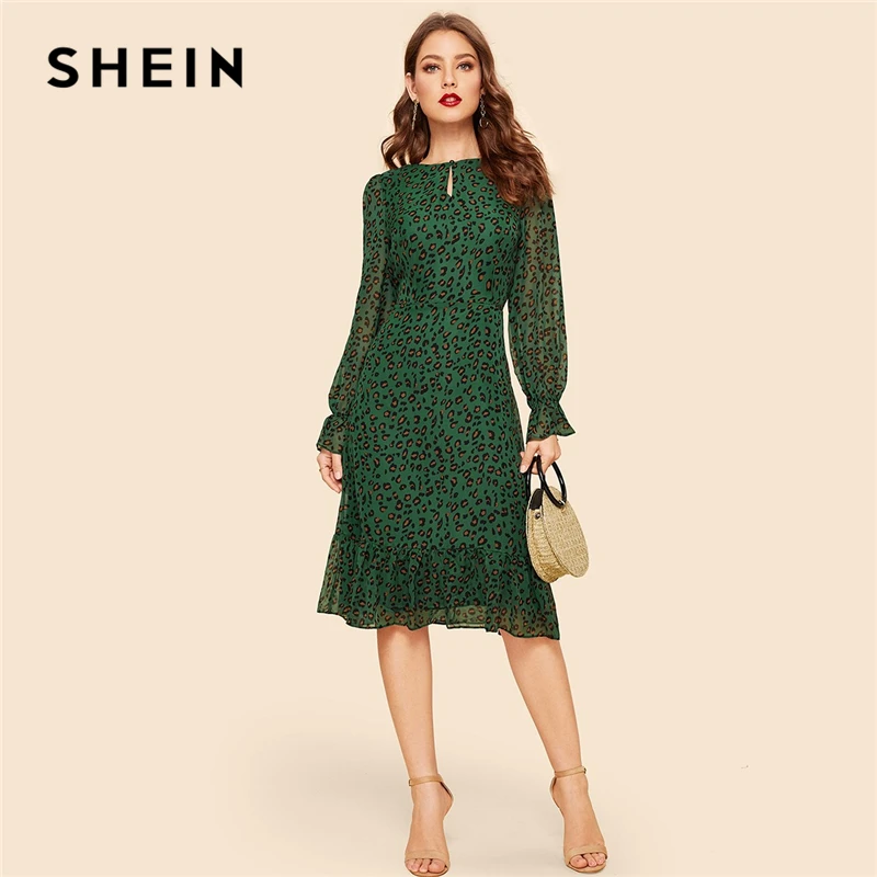 SHEIN Multicolor Keyhole Neck Flounce Sleeve Leopard Dress Vintage High Waist Fit and Flare 2019 Spring Elegant Women Dresses
SHEIN Multicolor Keyhole Neck Flounce Sleeve Leopard Dress Vintage High Waist Fit and Flare 2019 Spring Elegant Women Dresses