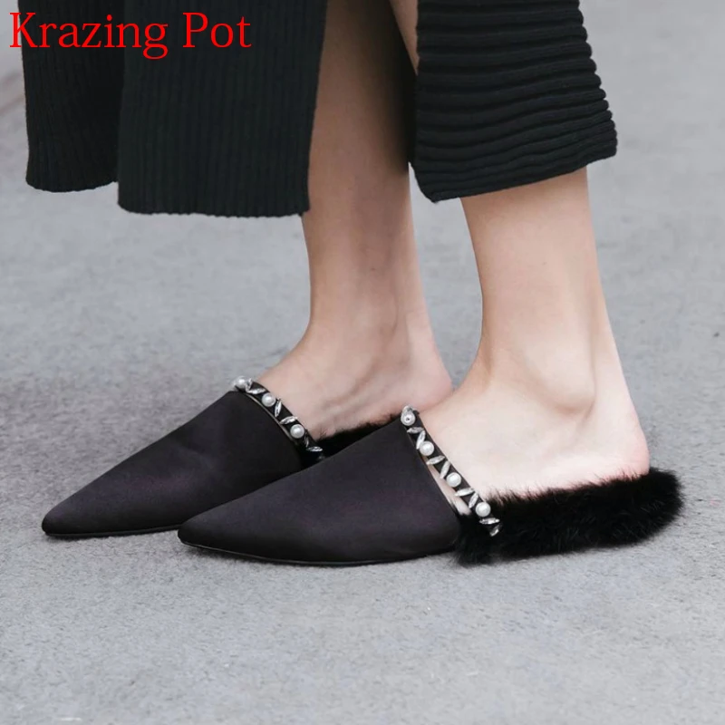 Superstar Brand Summer Shoes Crystal Pearl Flat with Silk Wool Pointed Toe Causal Slip on Spring Slingback Outside Slippers L53
Superstar Brand Summer Shoes Crystal Pearl Flat with Silk Wool Pointed Toe Causal Slip on Spring Slingback Outside Slippers L53