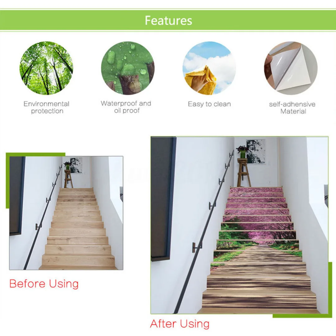 2018 New 6-Type 13Pcs 3D DIY Entrance Stair Riser Sticker Photo Mural Wall Decal