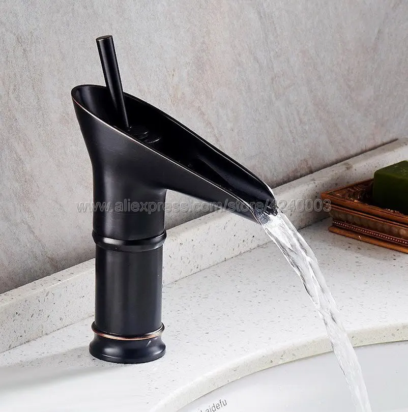 Фото Black Oil Rubbed Brass Waterfall Spout Single Handle Bathroom Sink Vessel Faucet Basin Mixer Tap Knf091 | Строительство и ремонт