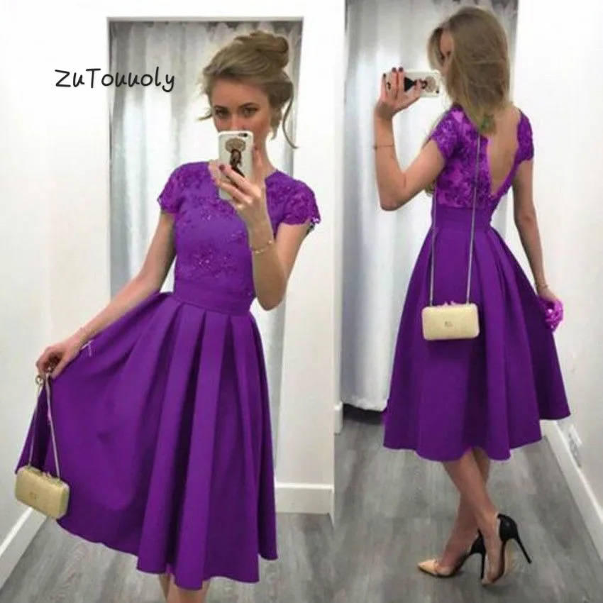 Modest Purple Short Prom Dresses Sexy Backless Boho Evening Dress Tea Length Short Sleeve Women Party Dresses 2018 Outfits Prom
Modest Purple Short Prom Dresses Sexy Backless Boho Evening Dress Tea Length Short Sleeve Women Party Dresses 2018 Outfits Prom