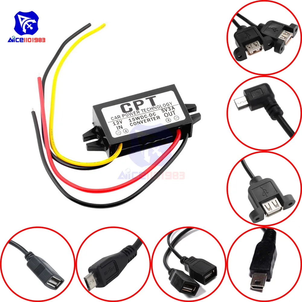 DC-DC Buck Converter Step Down Module 12V to 5V 3A 15W for Car Power Supply Male Female USB Adapter Mini USB Micro USB Adapter
DC-DC Buck Converter Step Down Module 12V to 5V 3A 15W for Car Power Supply Male Female USB Adapter Mini USB Micro USB Adapter