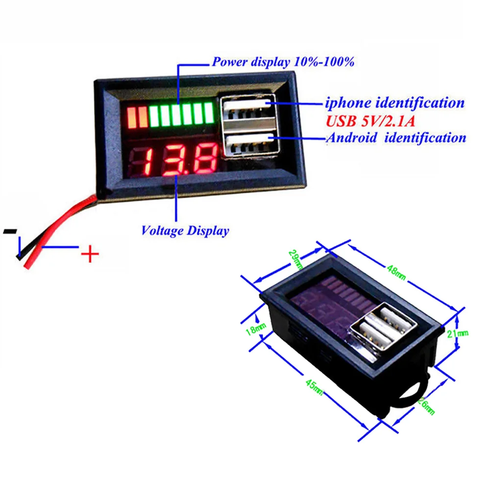 for charge the phone and other functions 12V Lead Acid Battery Capacity Indicator Voltage Panel Meter USB Charger Car DIY
for charge the phone and other functions 12V Lead Acid Battery Capacity Indicator Voltage Panel Meter USB Charger Car DIY