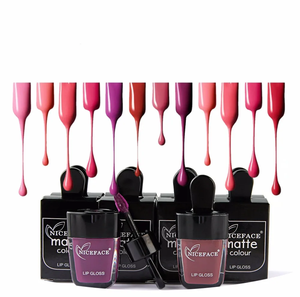 

12 Colors Lips Beauty Makup Pigment Waterproof Lipgloss Long Lasting Black Velvet Matte Nude Lipstick Red Lip Gloss Lot