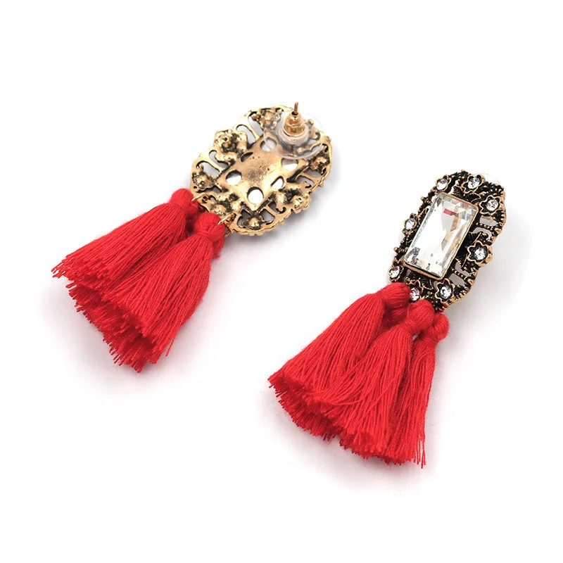 16 Colors, Crystal Square Tassel Stud Fringe Earrings