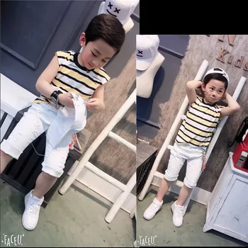 boys clothing set 2017 summer cotton sleeveless striped print shirt+jeans 2pcs for children clothing casual style for kids suit
boys clothing set 2017 summer cotton sleeveless striped print shirt+jeans 2pcs for children clothing casual style for kids suit