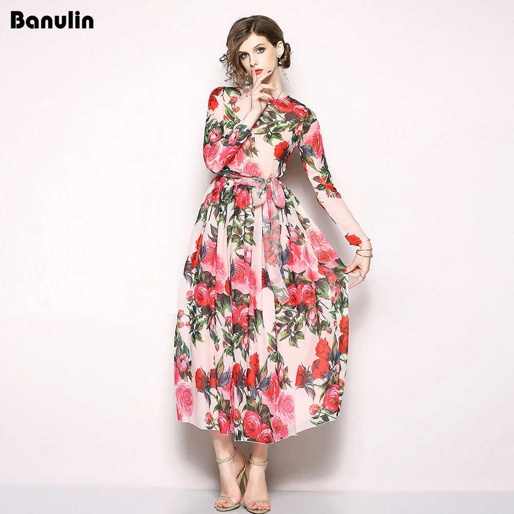Banulin 2018 Fashion Designer Runway Dress Spring Women's Long sleeve Beach Dresse Ribbon Rose Floral Print Casual Elegant Dress
Banulin 2018 Fashion Designer Runway Dress Spring Women's Long sleeve Beach Dresse Ribbon Rose Floral Print Casual Elegant Dress