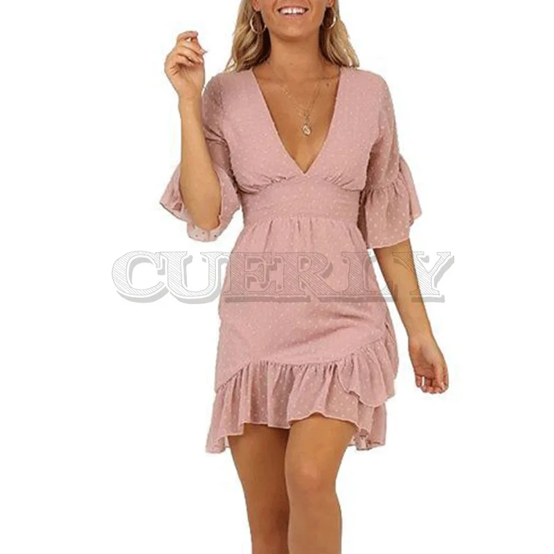 Cuerly 2019 summer chiffon dot dress women v neck ruffle asymmetrical mini dress boho beach chiffon dress L5
Cuerly 2019 summer chiffon dot dress women v neck ruffle asymmetrical mini dress boho beach chiffon dress L5