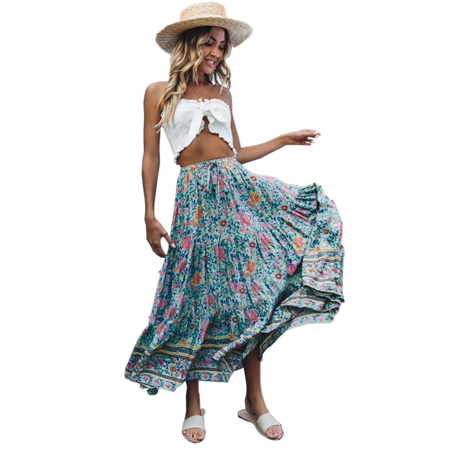 Women Beach Holiday Bohemian Floral Printing Long Skirts Elastic Waist Print Maxi Skirt Women Ruffles Long Swing Beach Skirts
Women Beach Holiday Bohemian Floral Printing Long Skirts Elastic Waist Print Maxi Skirt Women Ruffles Long Swing Beach Skirts