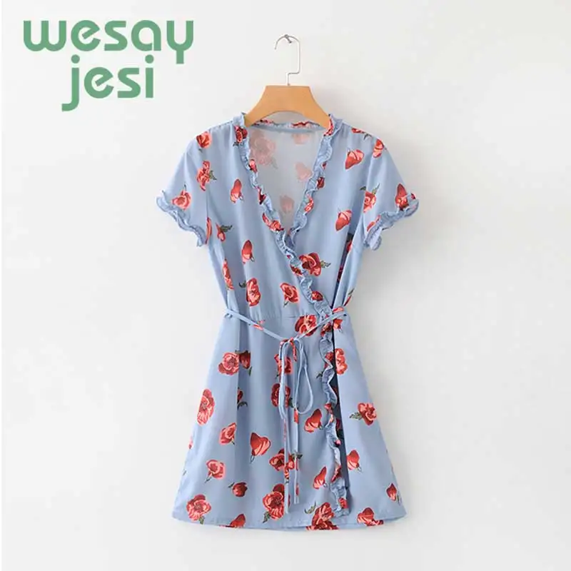 2019 Summer Women Ruffles Wrap Dress Harajuku V-neck Bandage Mini Bodycon Dresses summer fashion beach dress
2019 Summer Women Ruffles Wrap Dress Harajuku V-neck Bandage Mini Bodycon Dresses summer fashion beach dress