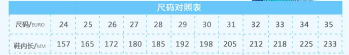 尺码对照表