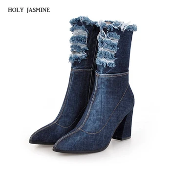 2018 Spring/Autumn New Pointed Toe denim boots women super high thin heels broken hole zipper girls boots blue rough shoes women
2018 Spring/Autumn New Pointed Toe denim boots women super high thin heels broken hole zipper girls boots blue rough shoes women