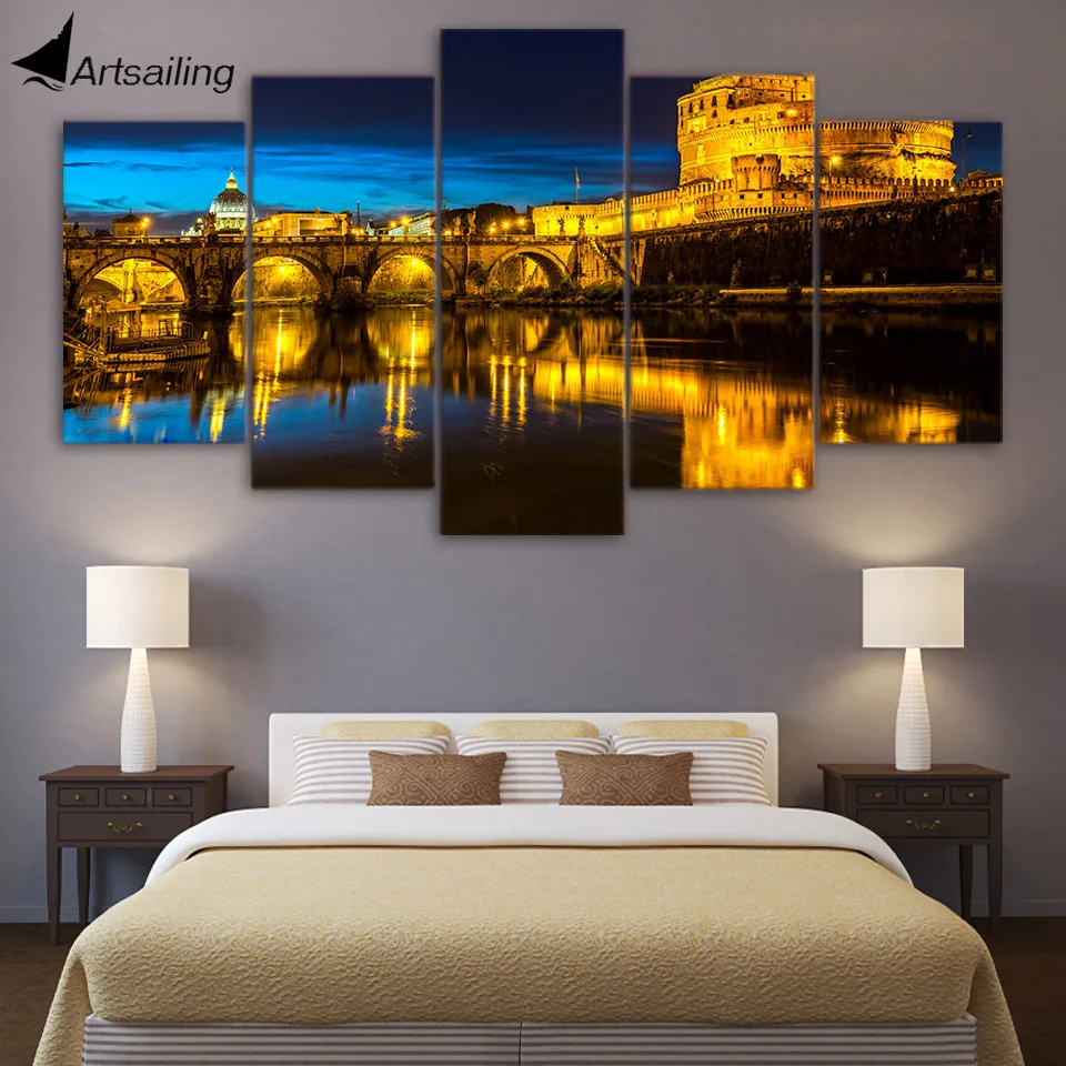 ArtSailing 5 панелей холст искусство печать HD ночной вид Рим украшение дома аксессуары