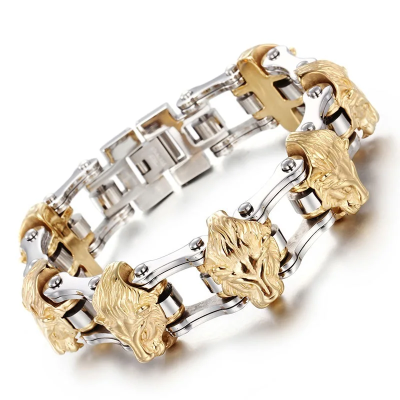 New Gold Men 's Stainless Steel Bracelet Men' s Lion 's Head Bracelet Alternative Bicycle Bracelet
New Gold Men 's Stainless Steel Bracelet Men' s Lion 's Head Bracelet Alternative Bicycle Bracelet