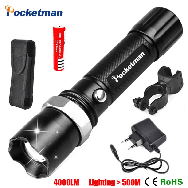 Фото FT17 LED Bike light flashlight Focus lamp torch XM-L T6 3800lm Zoomable lights + Charger 18650 rechargeable Battery | Лампы и