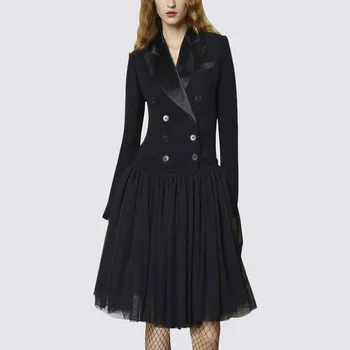 2018 Autumn/2019 Spring Fashion OL Dress Suit A-Line Notched Chiffon Dress Double Breasted Ruffled Knee Length Black Dress
2018 Autumn/2019 Spring Fashion OL Dress Suit A-Line Notched Chiffon Dress Double Breasted Ruffled Knee Length Black Dress