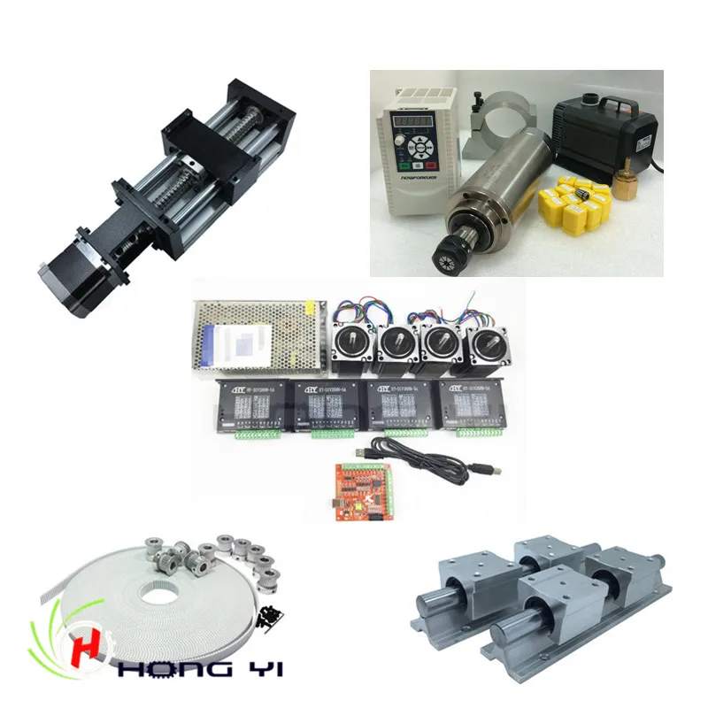 Linear Modules effective stroke 300mm + 2.2KW Spindle motor kit+ SBR20 Linear Guides + nema23 stepper motor kit +3M timing belt 
Linear Modules effective stroke 300mm + 2.2KW Spindle motor kit+ SBR20 Linear Guides + nema23 stepper motor kit +3M timing belt