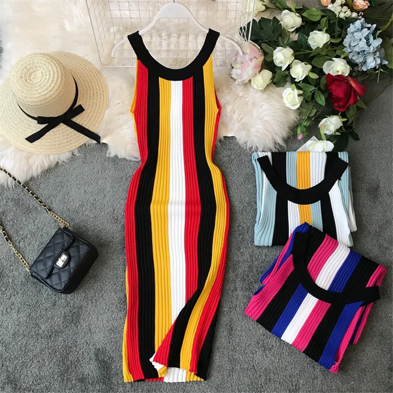 Fashion New Halter Neck Slim Summer Striped Print Knitted Cotton Sheath Midi Dress Women Tank Casual Party Bodycon Vestidos
Fashion New Halter Neck Slim Summer Striped Print Knitted Cotton Sheath Midi Dress Women Tank Casual Party Bodycon Vestidos