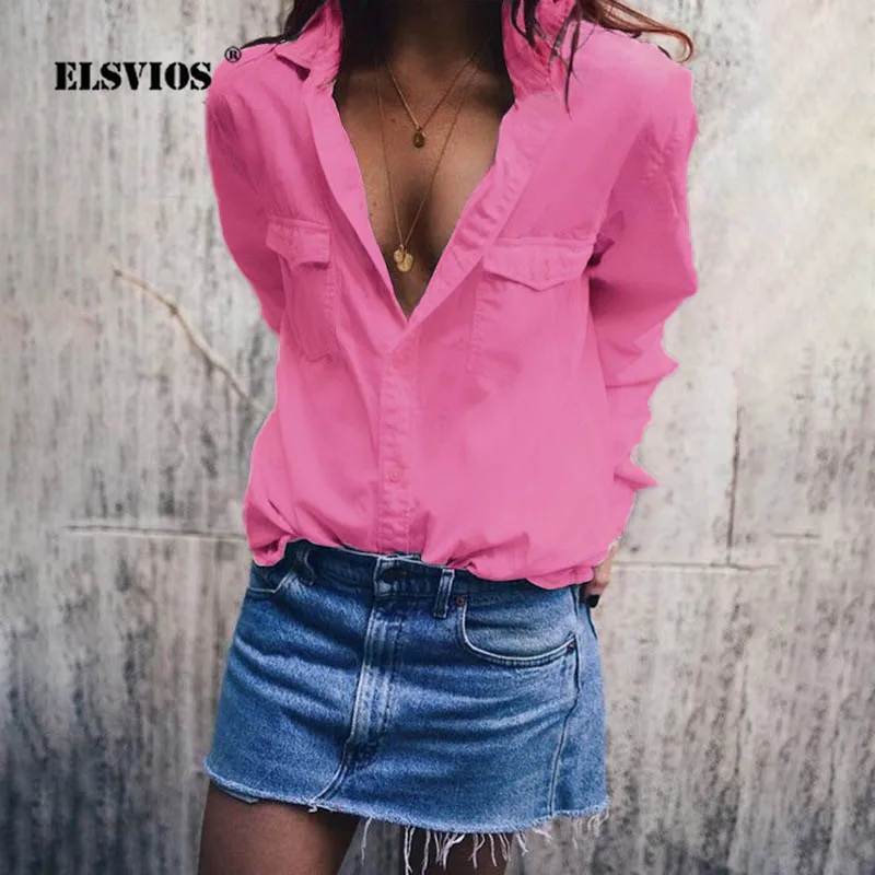 ELSVIOS 5XL Women Trun-down collar Shirts Blouses Ladies 2019 Summer Button Pockets Lapel Tops Female Long Sleeve shirts Mujer
ELSVIOS 5XL Women Trun-down collar Shirts Blouses Ladies 2019 Summer Button Pockets Lapel Tops Female Long Sleeve shirts Mujer