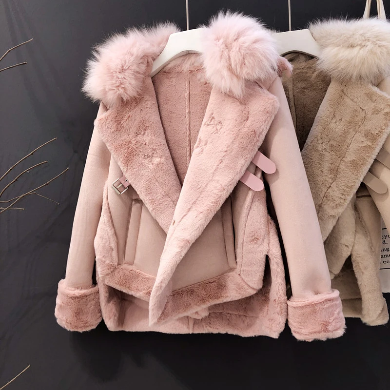 Зимние Утепленные Faux Shearling женские пальто Дубленки теплые замшевые куртки шерсти