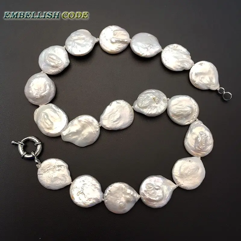 

HOT large size baroque button coin shape natural freshwater pearls white color choker necklace fine jewelry for every clothes