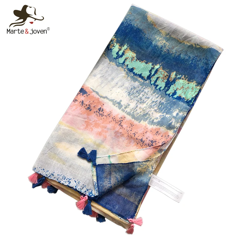 

Marte&Joven Spring Autumn Tie Dye Scarf for Women Colorful Patchwork Large Size Warm Shawls Pashmina Ladies Long Wraps Hijab