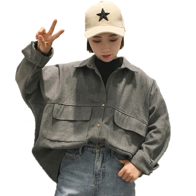 Ulzzang Harajuku Women Woolen Jacket Casual Big Pockets Jackets Streetwear Coat Vintage Button Pockets Commuter Coat
Ulzzang Harajuku Women Woolen Jacket Casual Big Pockets Jackets Streetwear Coat Vintage Button Pockets Commuter Coat