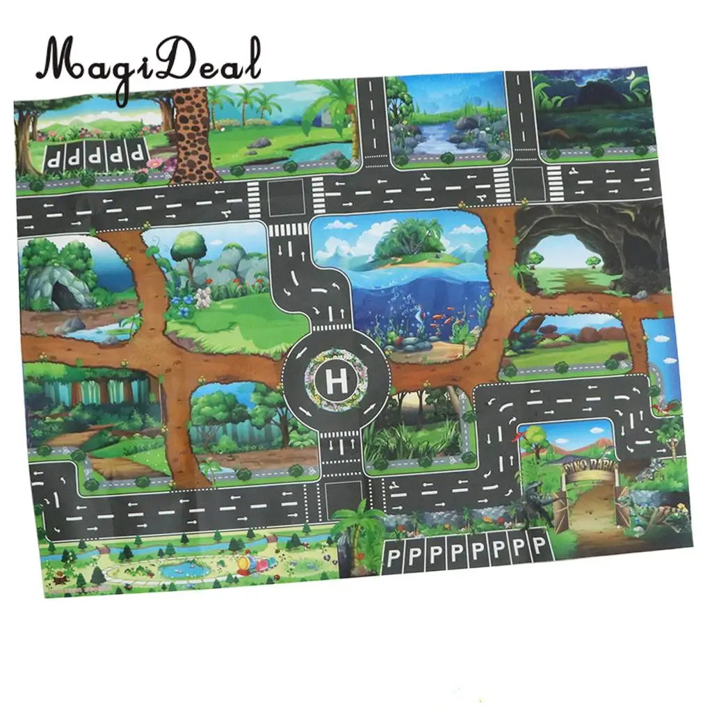 Dinosaur World Traffic Road Carpet Playmat Rug For Cars & Train Game Toys Baby Children Educational Play Mat For Play Game