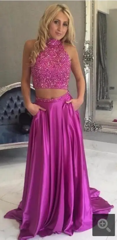 2017 Fuchsia Two Pieces A-line Prom Dresses High Neck Beaded open back sexy prom gowns Vestidos De Fiesta Pageant dress
2017 Fuchsia Two Pieces A-line Prom Dresses High Neck Beaded open back sexy prom gowns Vestidos De Fiesta Pageant dress