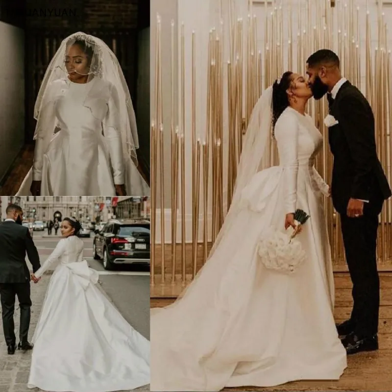 White Satin Plus size Dubai Arabic A Line Wedding Dresses 2019 Draped Long Sleeves Bridal Gowns Zipper Up Muslim Wedding Dress
White Satin Plus size Dubai Arabic A Line Wedding Dresses 2019 Draped Long Sleeves Bridal Gowns Zipper Up Muslim Wedding Dress