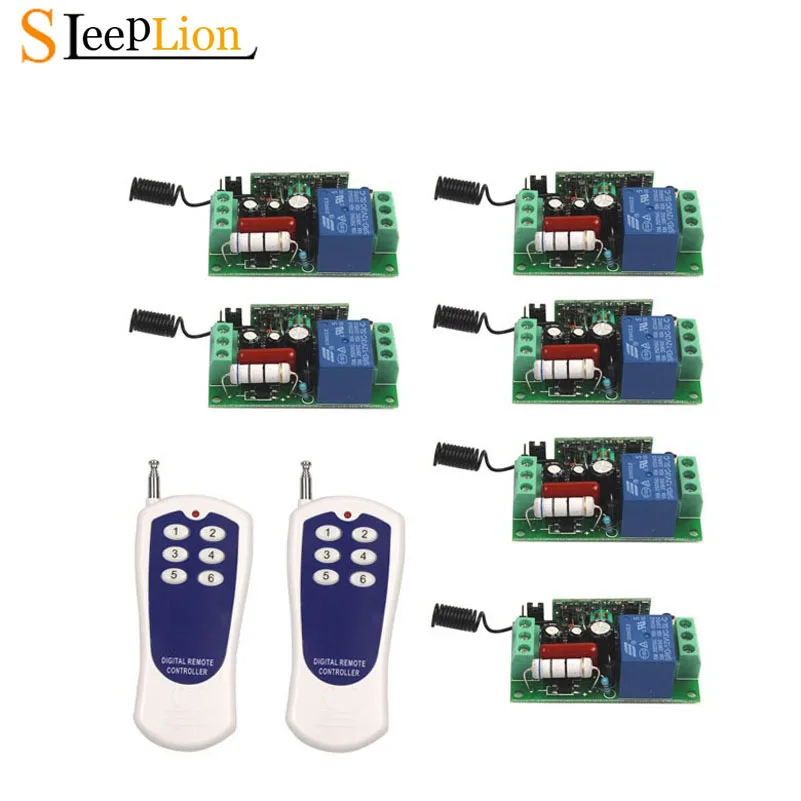 Sleeplion AC 220V 10A 1CH wireless 6-key Remote Control Switch Transmitter+6 Receiver Remote Control Switch For Gate Garage 220V
Sleeplion AC 220V 10A 1CH wireless 6-key Remote Control Switch Transmitter+6 Receiver Remote Control Switch For Gate Garage 220V