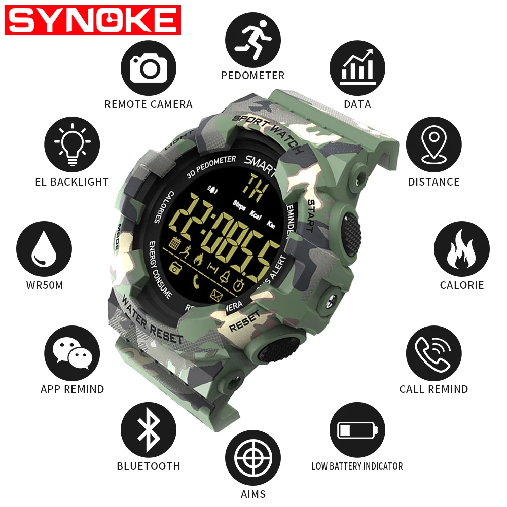 SYNOKE Mens Smart Sport Watch G Type Fashion Shock Digital Men Pedometer Calories Waterproof Smartwatch Wrist Watches
SYNOKE Mens Smart Sport Watch G Type Fashion Shock Digital Men Pedometer Calories Waterproof Smartwatch Wrist Watches