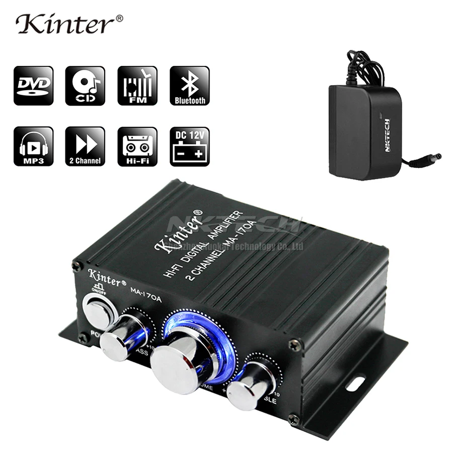 Автомобильный усилитель мощности 2 канала 15 Вт Bluetooth MP3 FM USB SD DVD микрофон|Усилители
