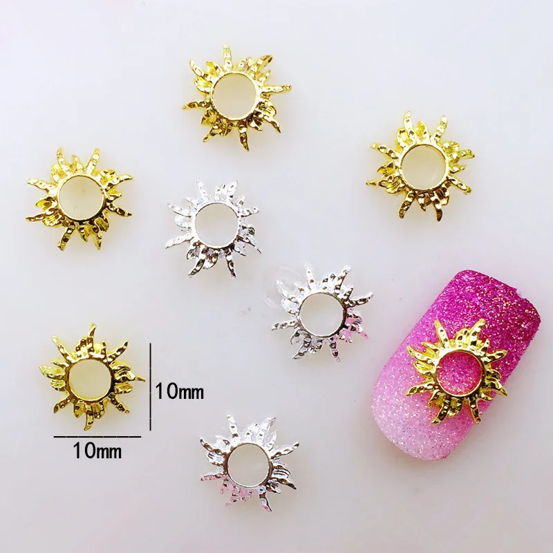10Pcs/Lot Japan 10*10mm Gold Silver Sun 3D DIY Metal Alloy Nail Art Deco Nail Stickers/Charms/ Tools for Manicure
10Pcs/Lot Japan 10*10mm Gold Silver Sun 3D DIY Metal Alloy Nail Art Deco Nail Stickers/Charms/ Tools for Manicure