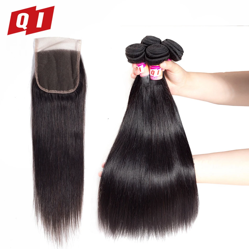 QI Hair 100% Malaysian Non Remy Human Hair Bundles With Closure Straight Wave 4 Bundles With 4*4 Lace Closure Natural Color
QI Hair 100% Malaysian Non Remy Human Hair Bundles With Closure Straight Wave 4 Bundles With 4*4 Lace Closure Natural Color