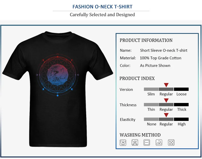 Moon Phases Pure Cotton Tops Shirt for Men Printing T Shirt Casual Graphic Crew Neck Tee-Shirts Short Sleeve Top Quality Moon Phases