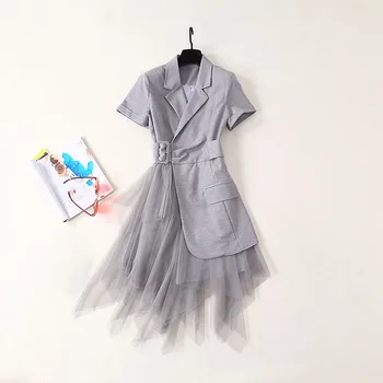 HIGH QUALITY Newest 2020 Summer Runway Dress Women's Short Sleeve Notched Collar Gauze Patchwork Asymmetrical Dress
HIGH QUALITY Newest 2020 Summer Runway Dress Women's Short Sleeve Notched Collar Gauze Patchwork Asymmetrical Dress
