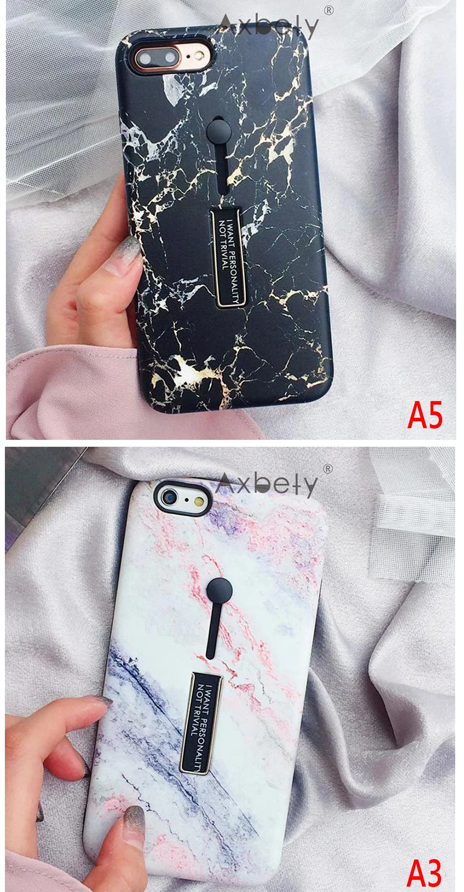 AXBETY For iphone 6s 6 7 8 Plus / XS MAX/XR Fashion Marble silicon Ring Phone Cases For iphone 7 Case Hide Stand Holder Cover 6S