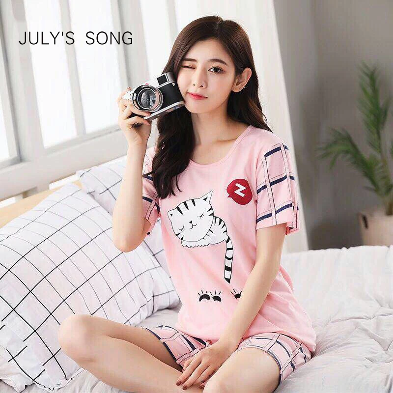 JULY'S SONG Thin Cartoon Pajamas Short Sleeve Sleepwear Women Pajamas Set Spring Summer New Cute Casual Homewear Female Pyjamas
JULY'S SONG Thin Cartoon Pajamas Short Sleeve Sleepwear Women Pajamas Set Spring Summer New Cute Casual Homewear Female Pyjamas